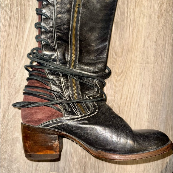 Freebird by Steven Coal Knee High Leather Lace Up Boots Distressed Boho Western - Picture 7 of 12